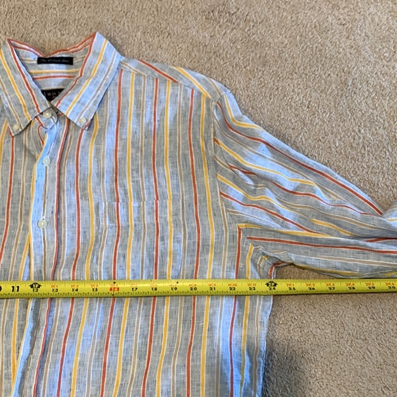 W.H. Belk Striped Linen Button Down Shirt - XL; Blue, Orange, Yellow, Tan - Picture 4 of 4